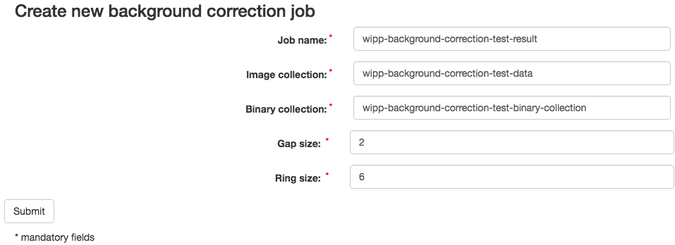 WIPP Background Correction job screenshot