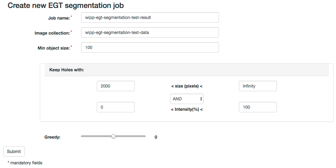 WIPP EGT Segmentation job screenshot