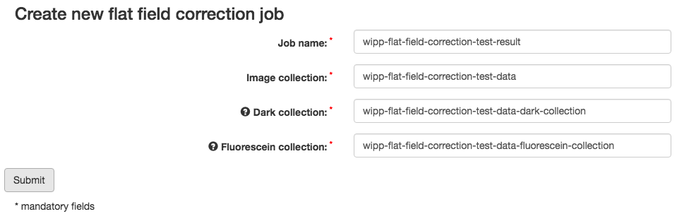 WIPP Flat Field Correction job screenshot