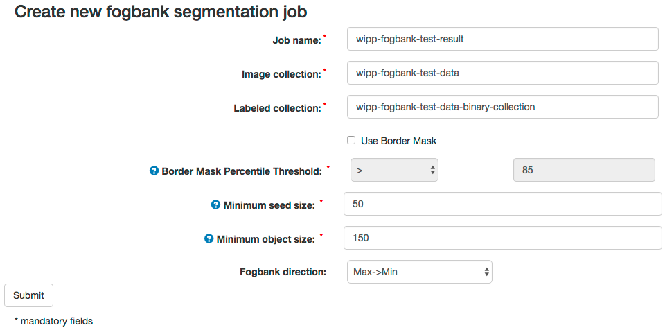 WIPP Fogbank Segmentation job screenshot