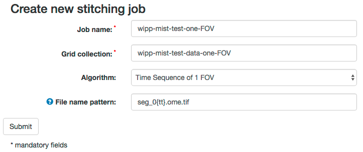 WIPP Stitching job Time series of 1 FOV screenshot