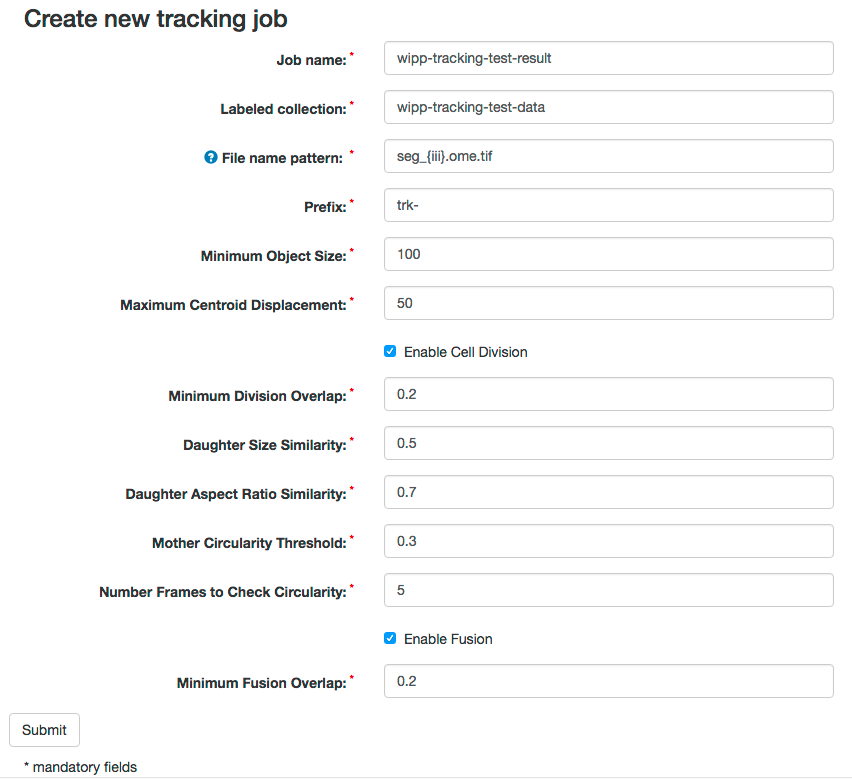 WIPP Tracking job screenshot
