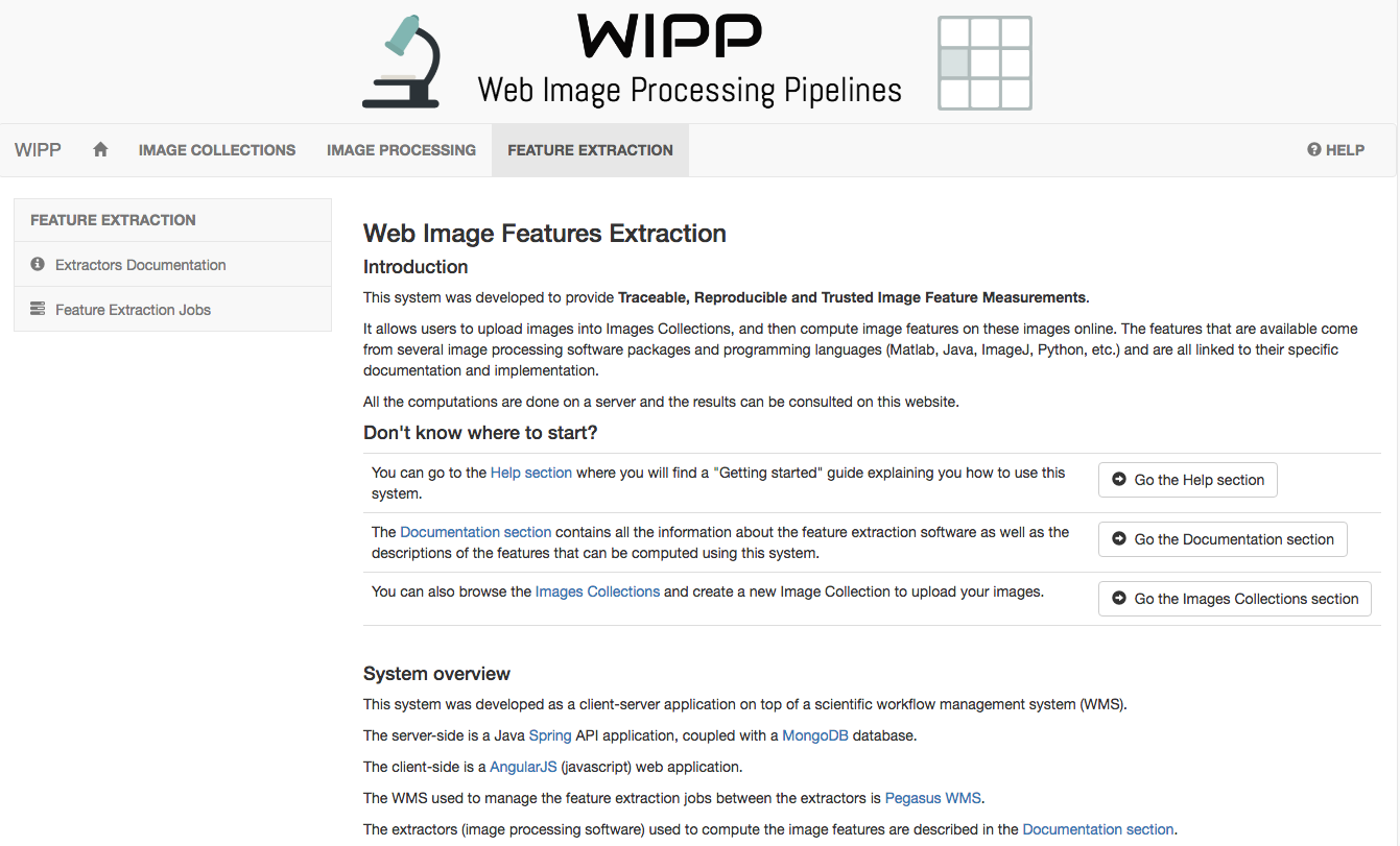 WIPP Feature Extraction module screenshot