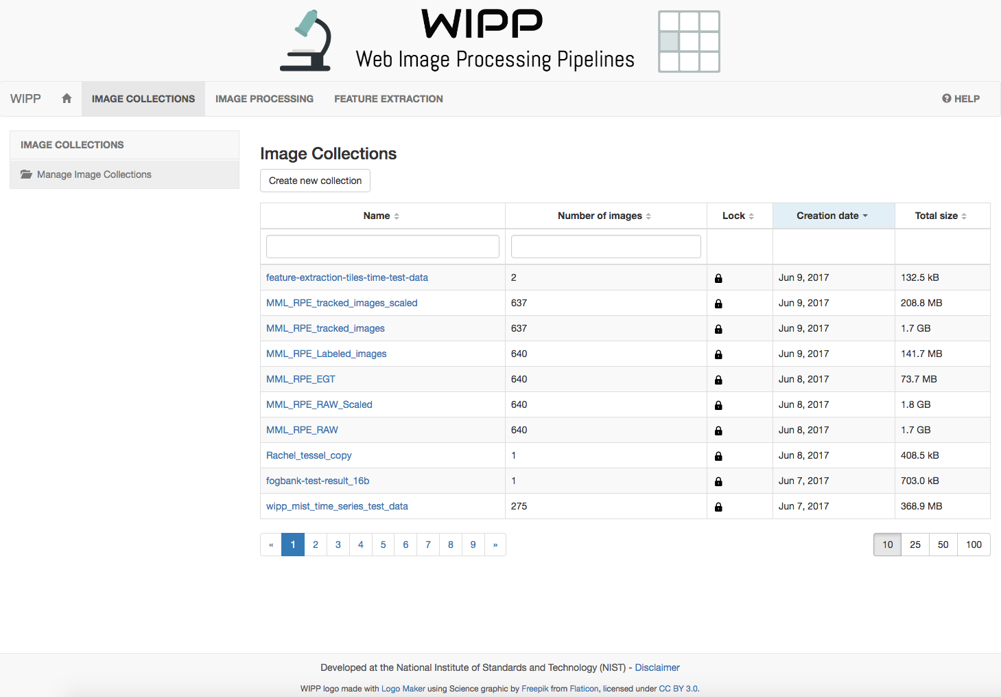 WIPP Image Collections screenshot